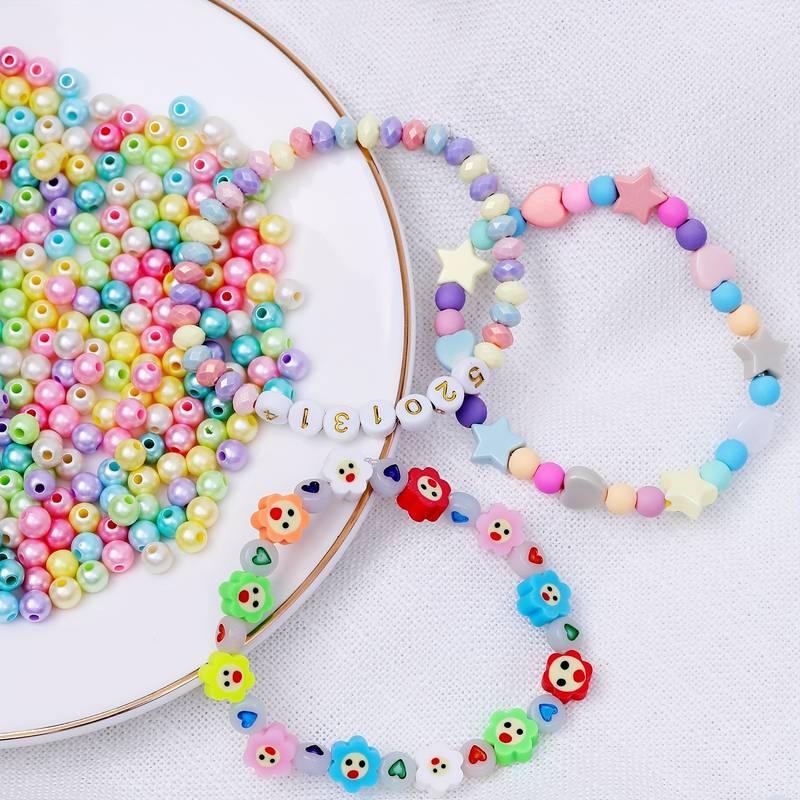 1000Pcs 24 Girds Colorful Plastic Beads With 2pcs Beaded Elastic Rope For  Creative Fashion DIY Bracelet Necklace Handicrafts Jewelry Making Supplies